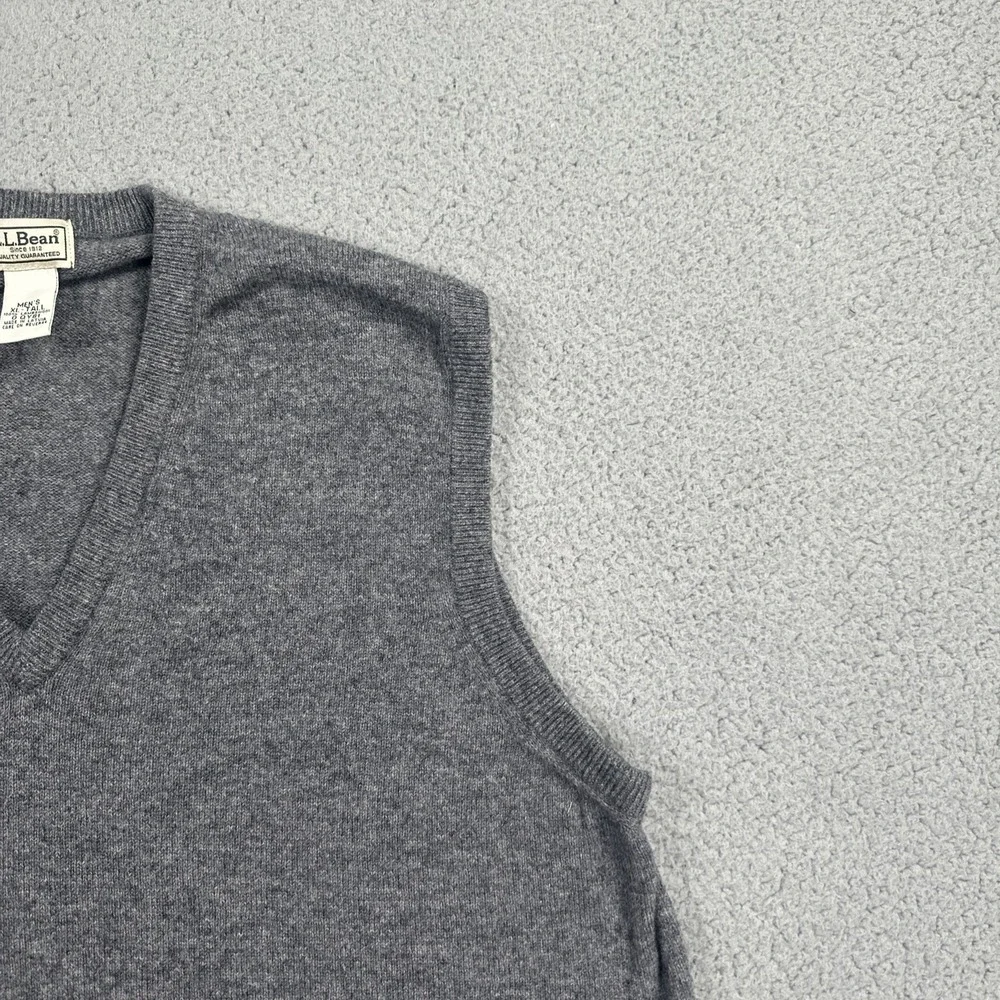 VTG 90s LL Bean Lambs Wool Sweater Vest Men XL Tall Grey V-Neck Knit Grandpa